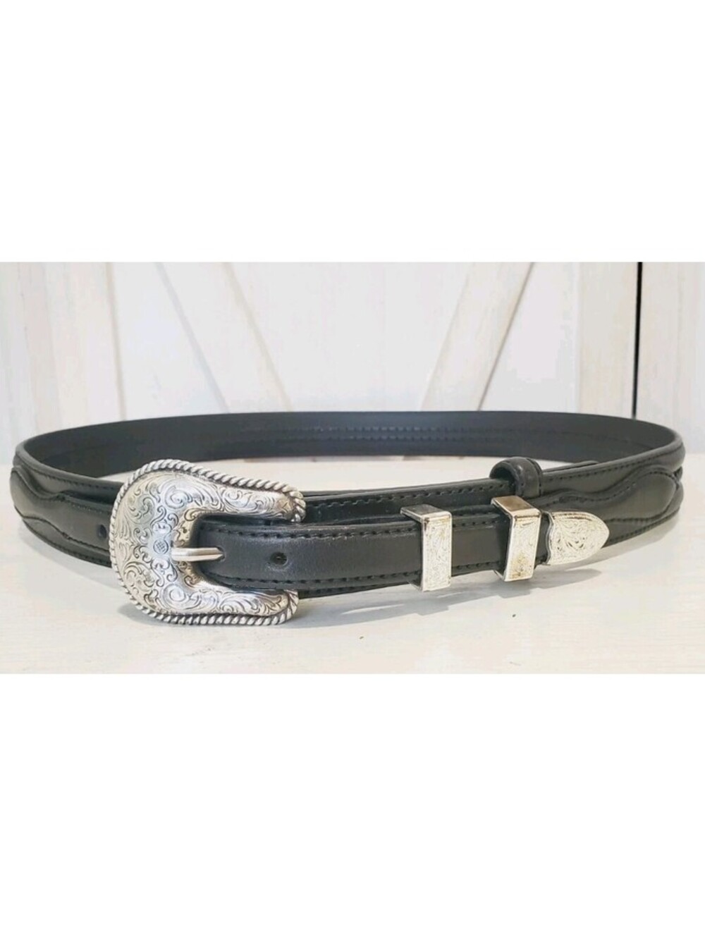 Vintage Tony Lama Black Tooled Woven Leather Western Cowboy Belt Size 36